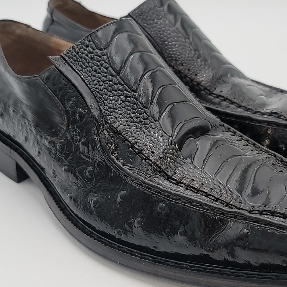 STACY ADAMS sz11 Alligator & Ostrich Leather Loafers Chisel Toe